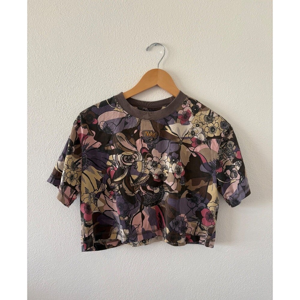 Nike Women's Size M T Shirt Sportswear Femme Multicolor Floral Print Crop